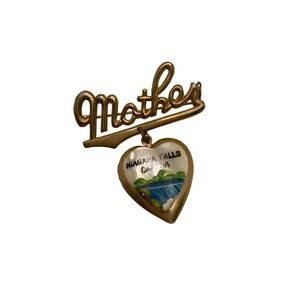 Vintage Gold Tone Mother Niagara Falls Canada Locket Brooch